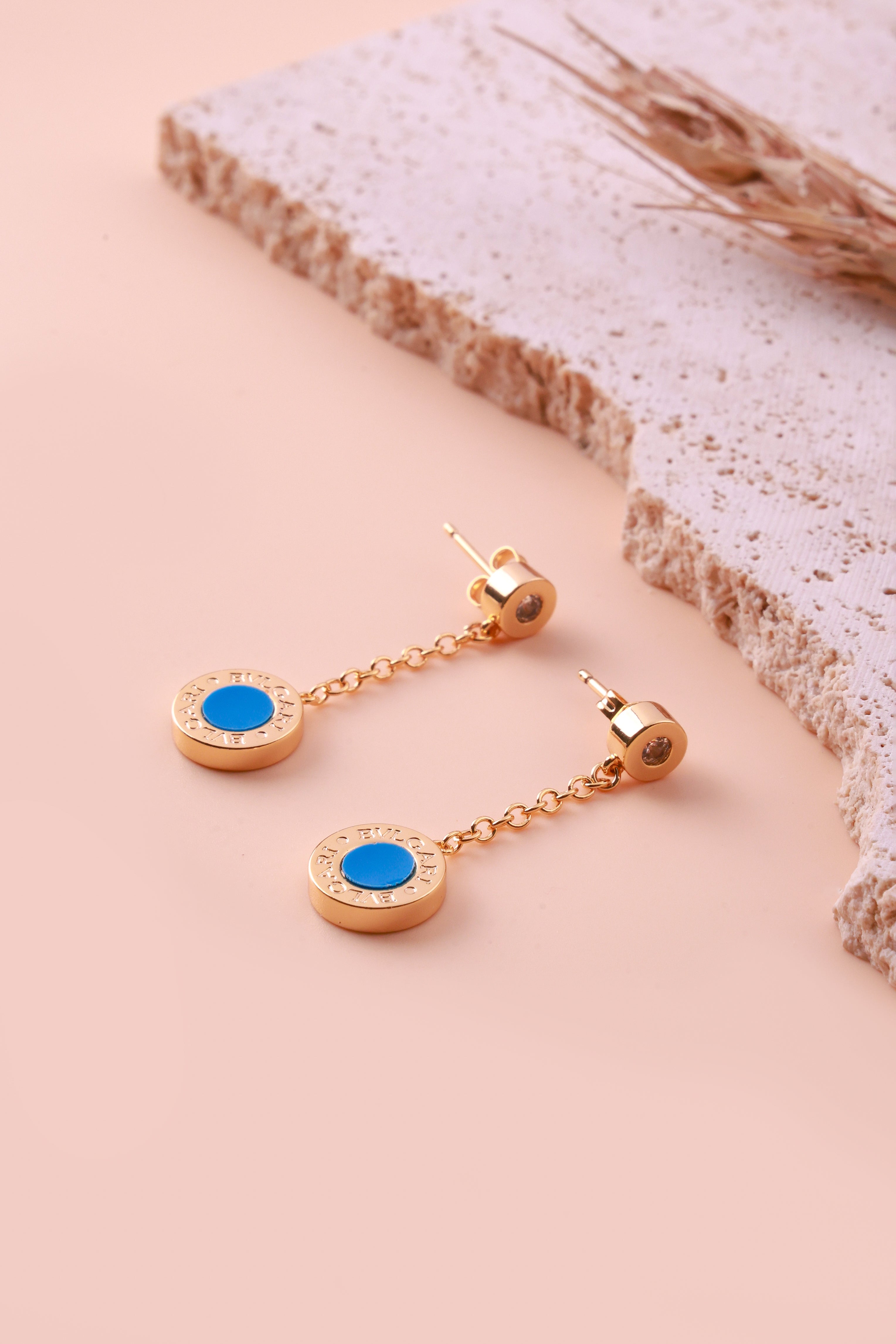 Blue Round Drop Earrings