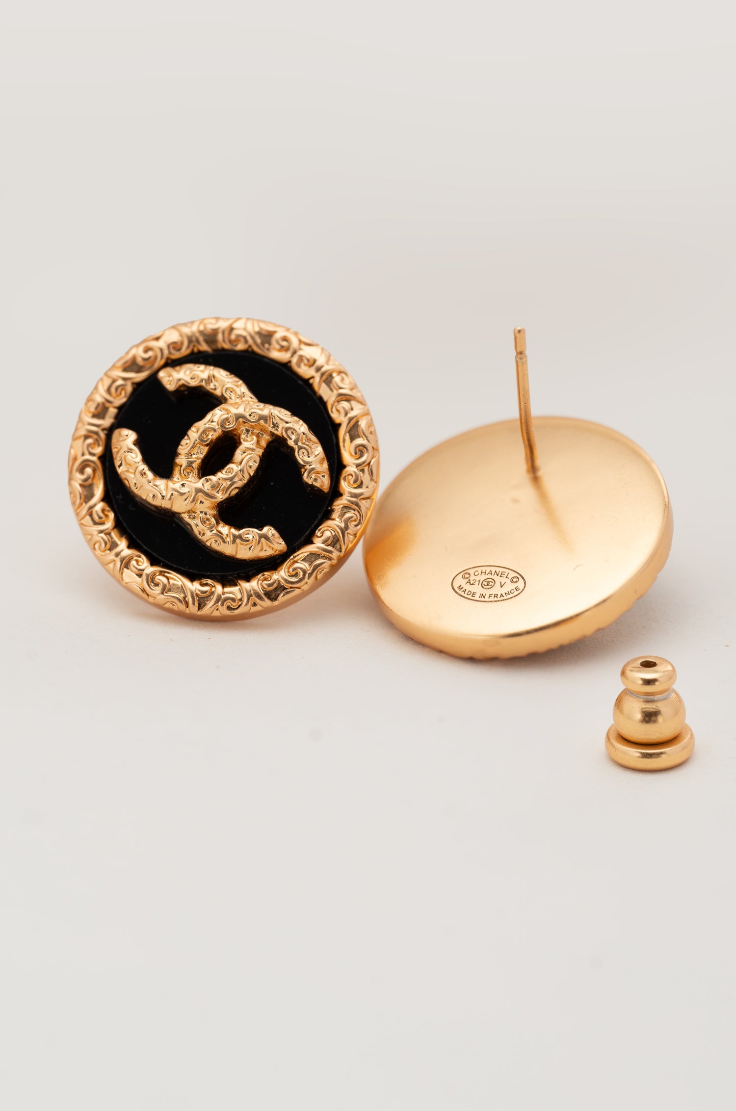 Ornate Black Shanel Studs