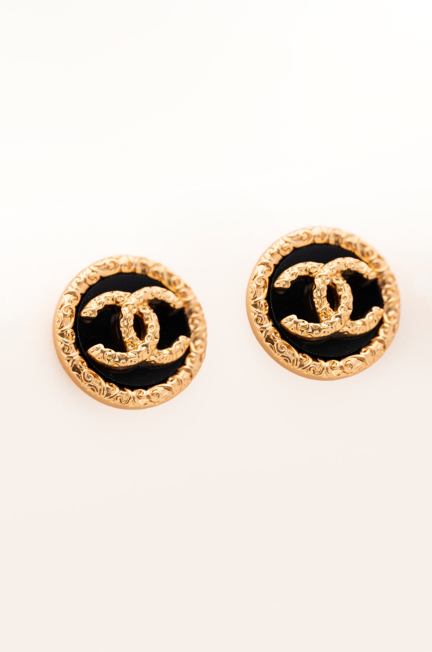 Ornate Black Shanel Studs