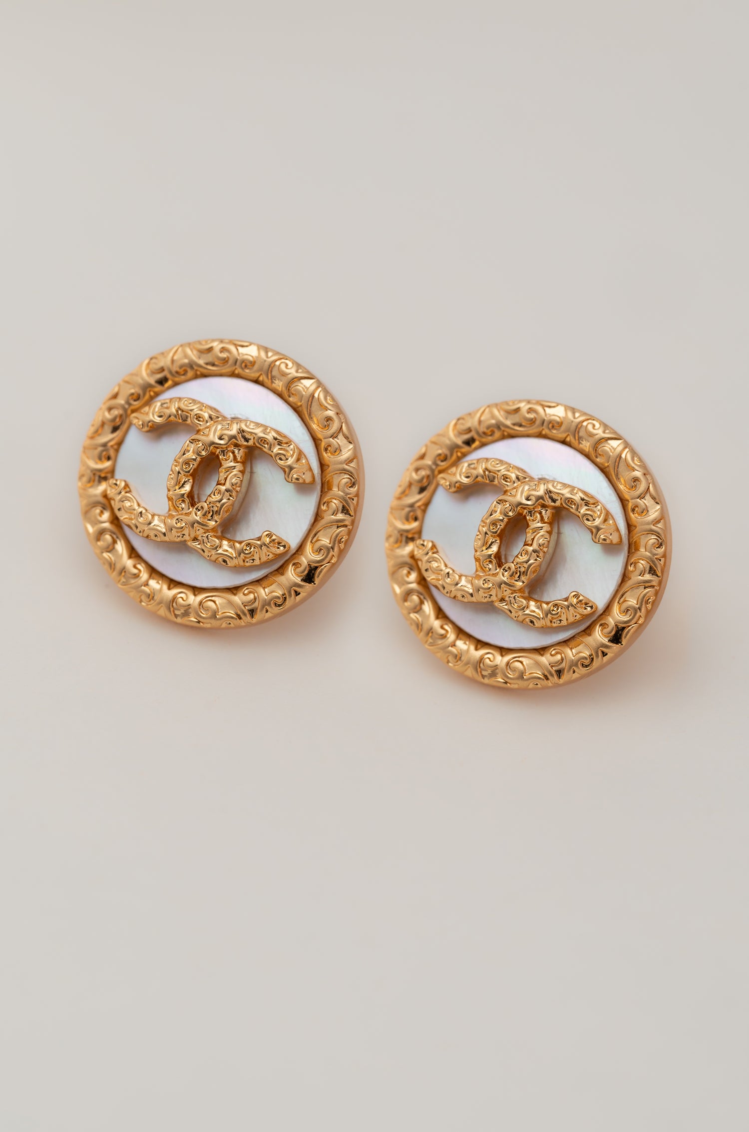 Ornate White Shanel Studs