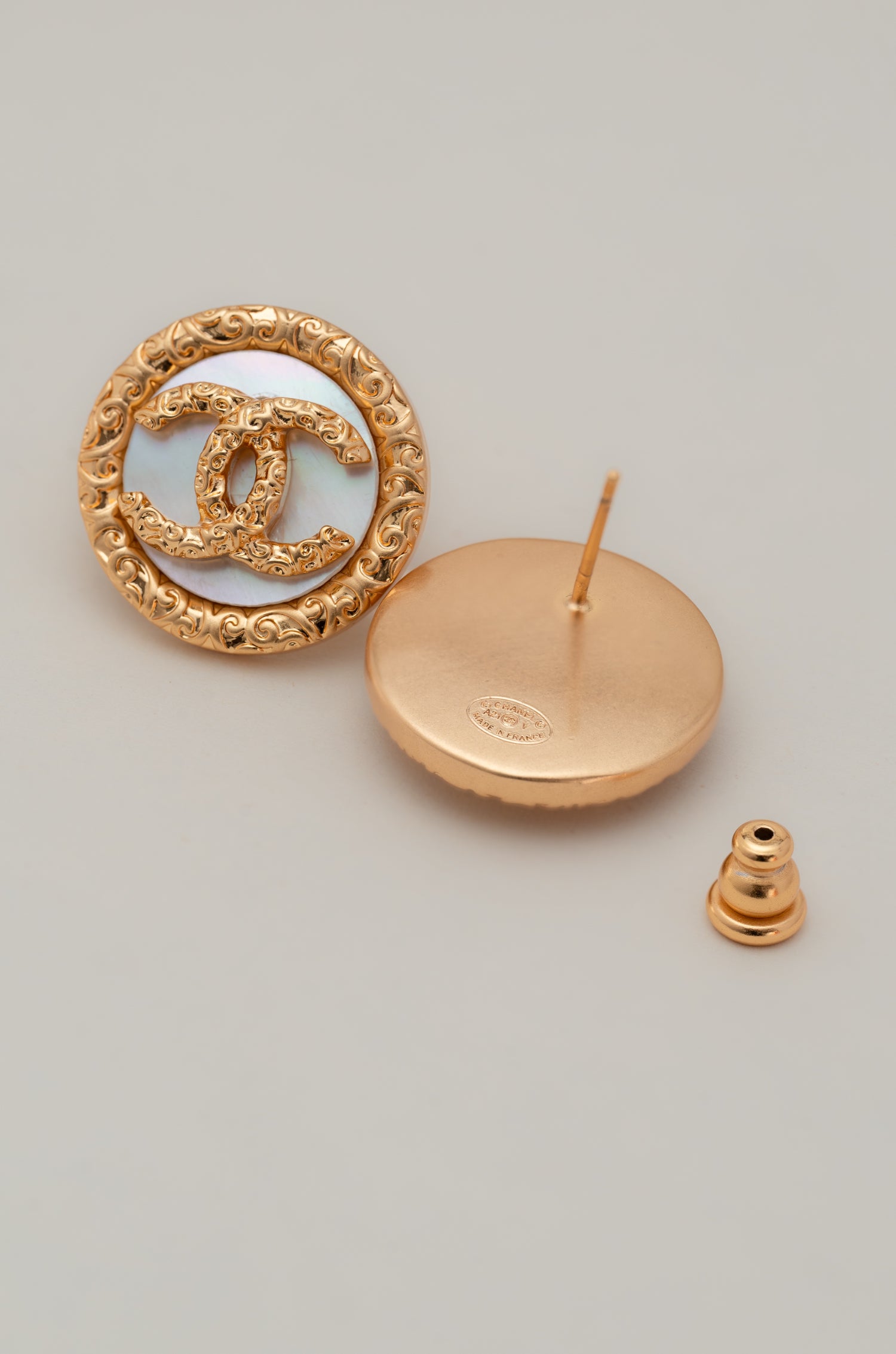 Ornate White Shanel Studs