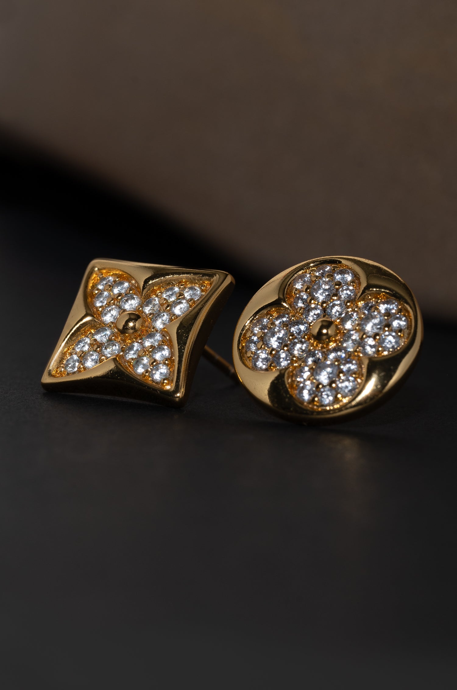 Crystalline Golden Duo Studs