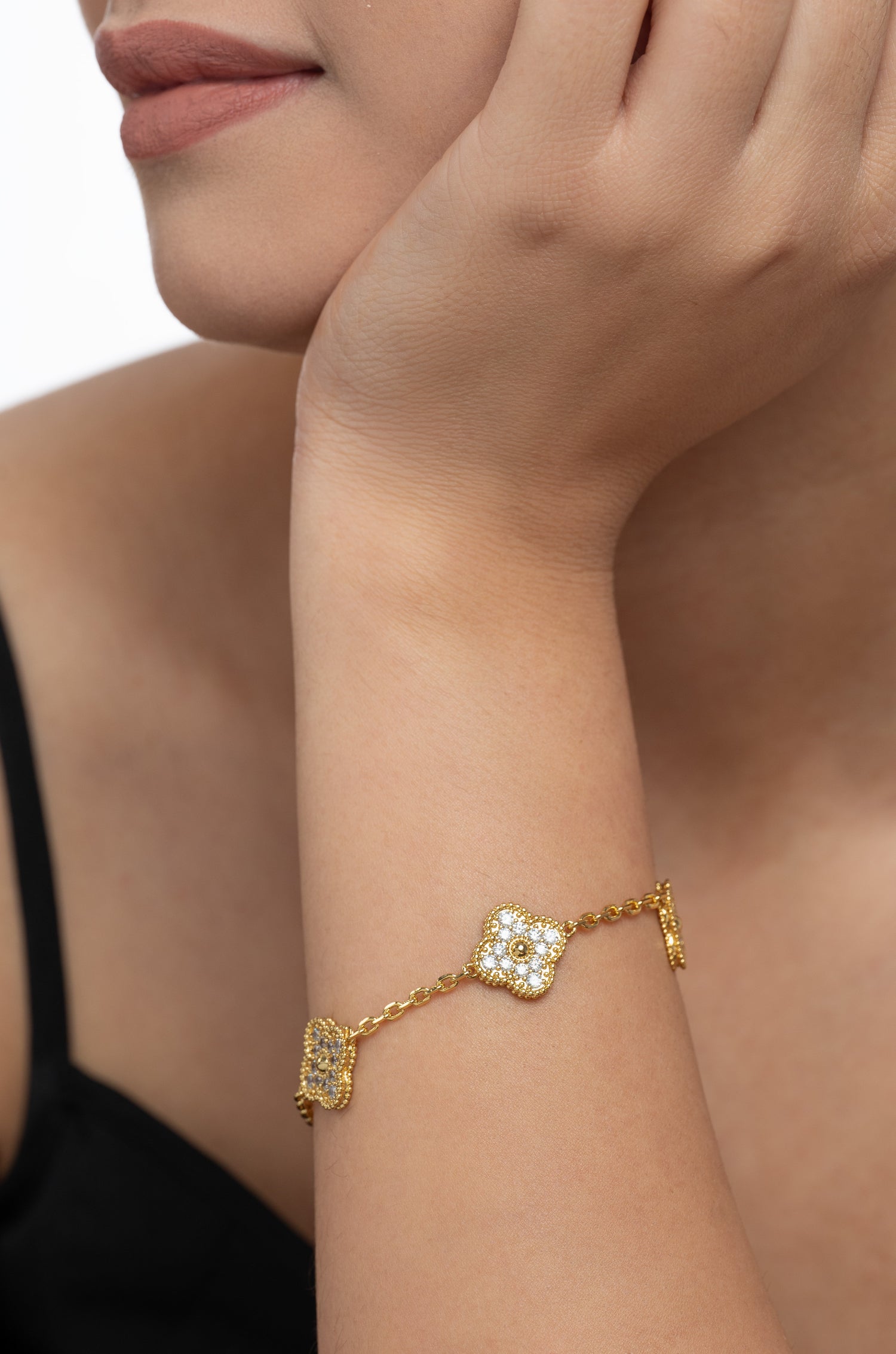 Majestic Gold & White Stones Van Chief Bracelet