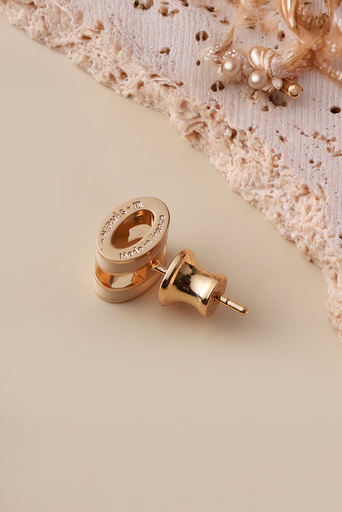Golden Beige Barrel Luxe Hermie Studs