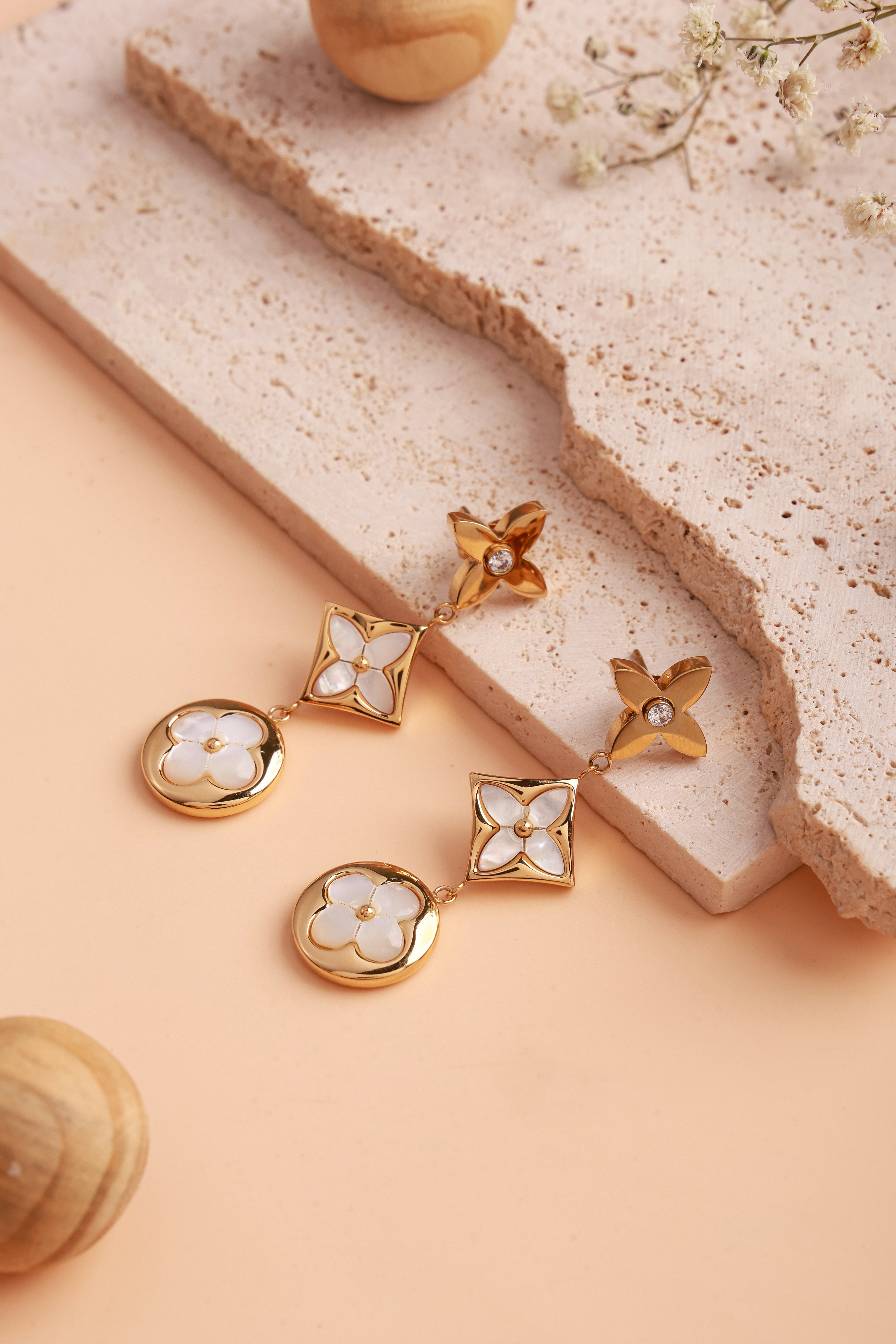 Floral White Dangle Earrings