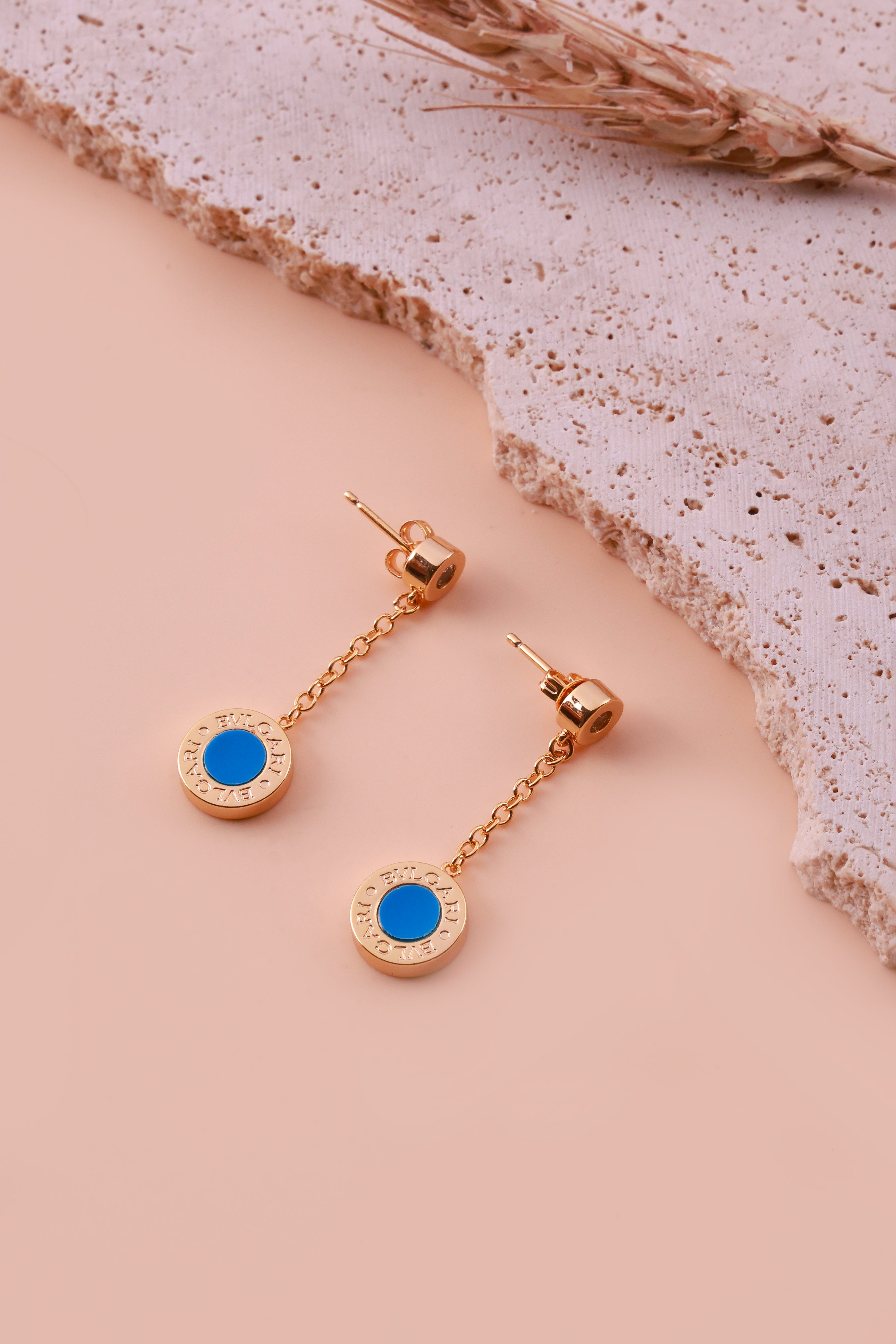 Blue Round Bulgaree Drop Earrings