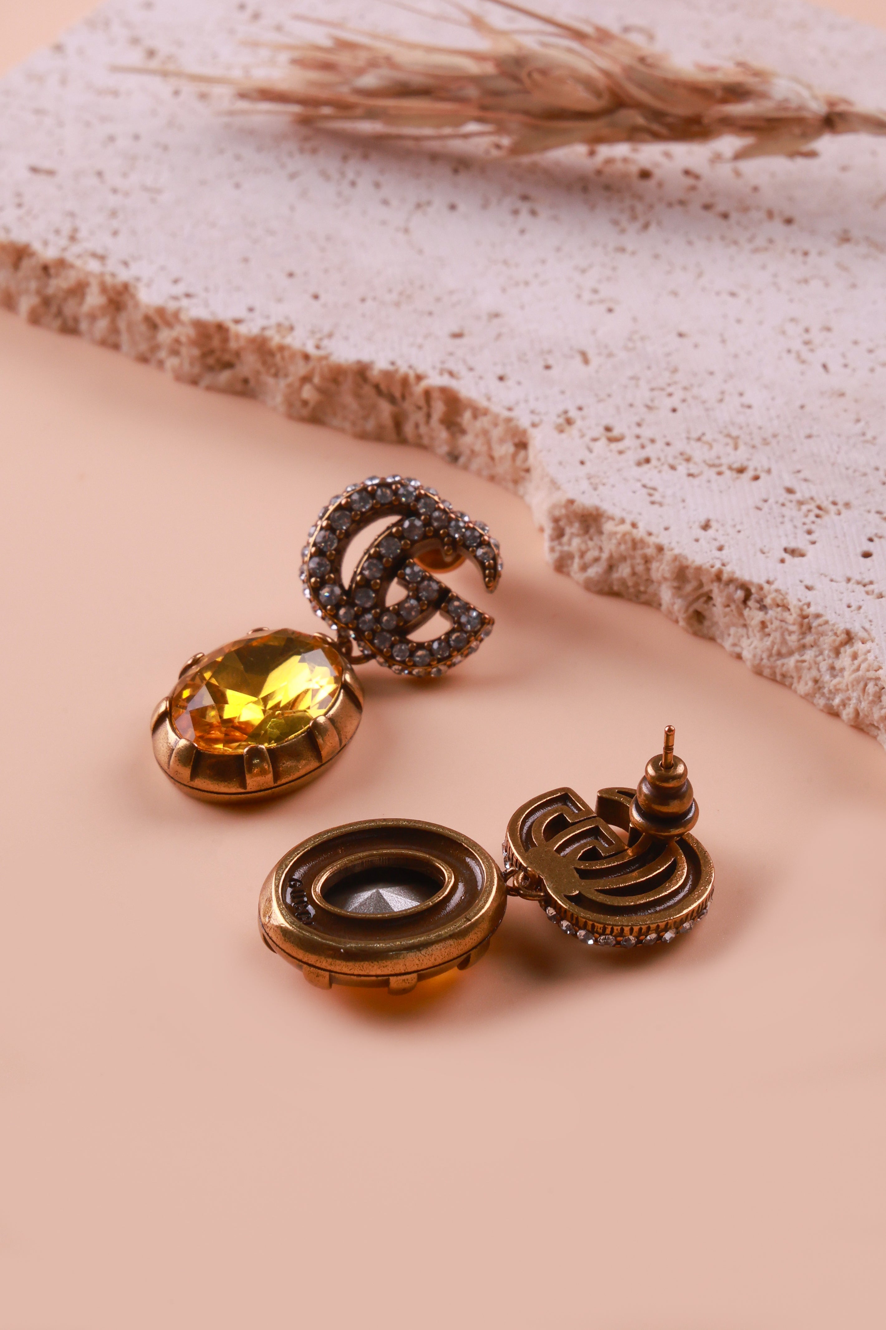 Earthstone Yellow Charm Guchi Earrings