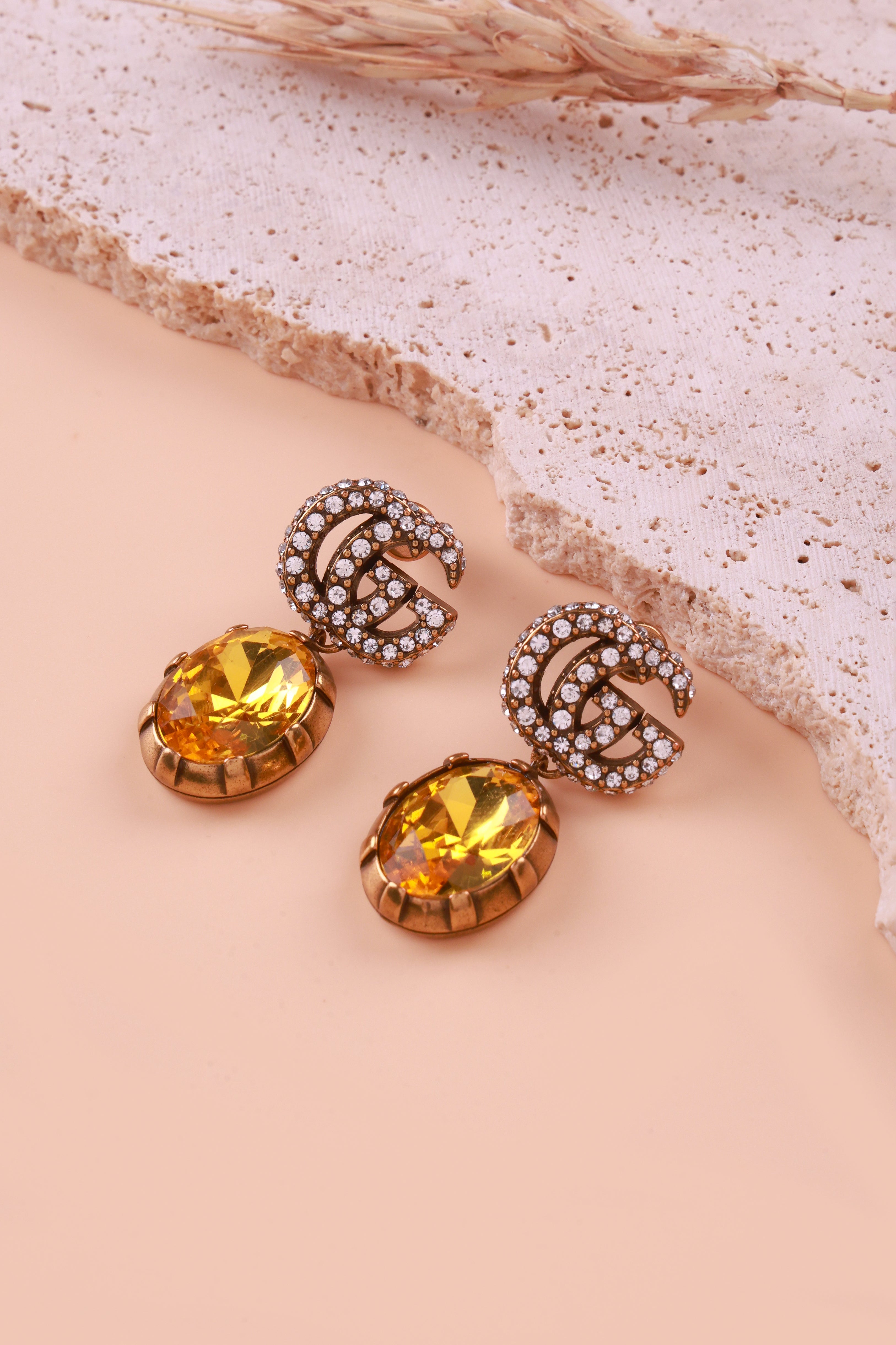 Earthstone Yellow Charm Guchi Earrings