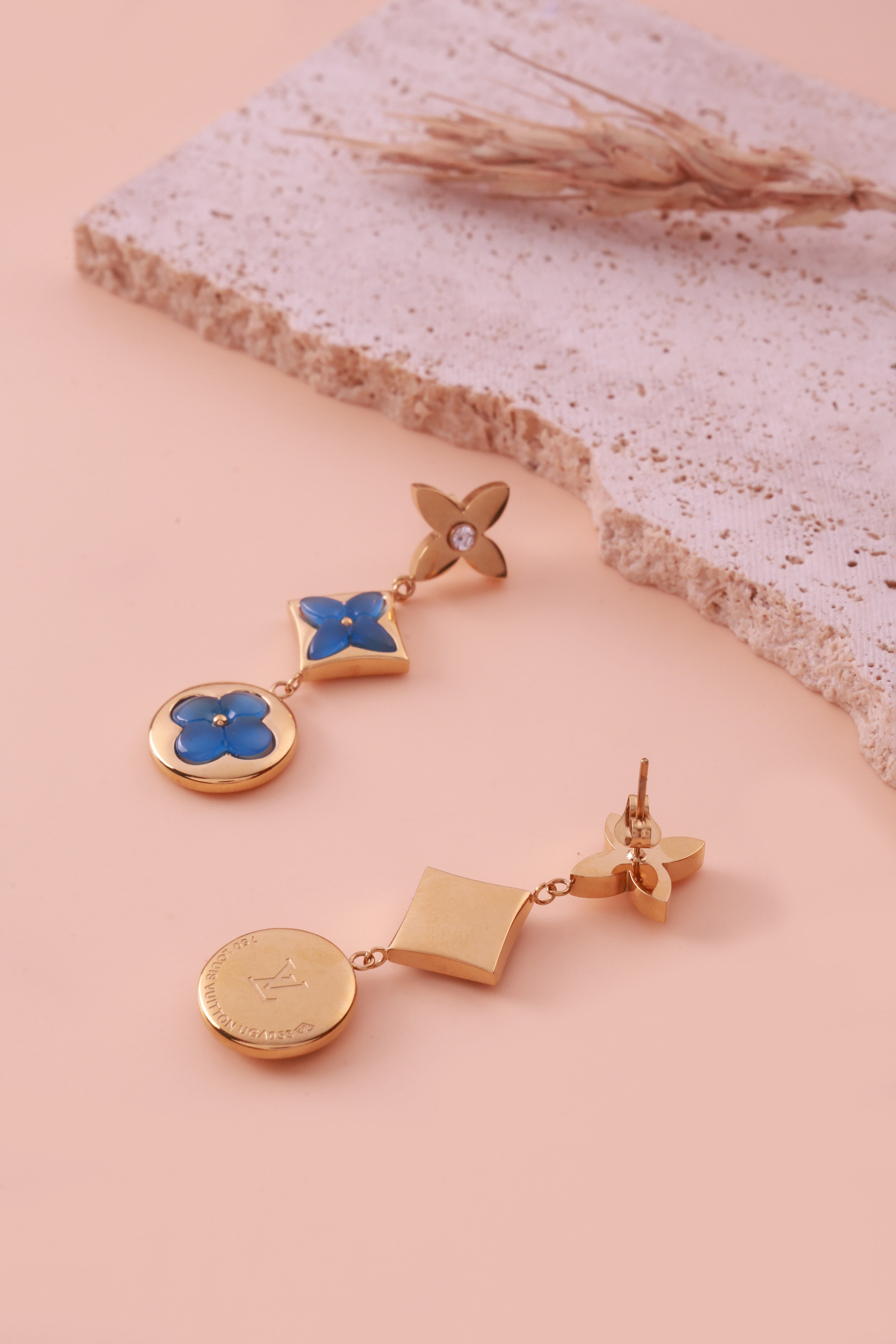 Floral Blue Elvy Dangle Earrings