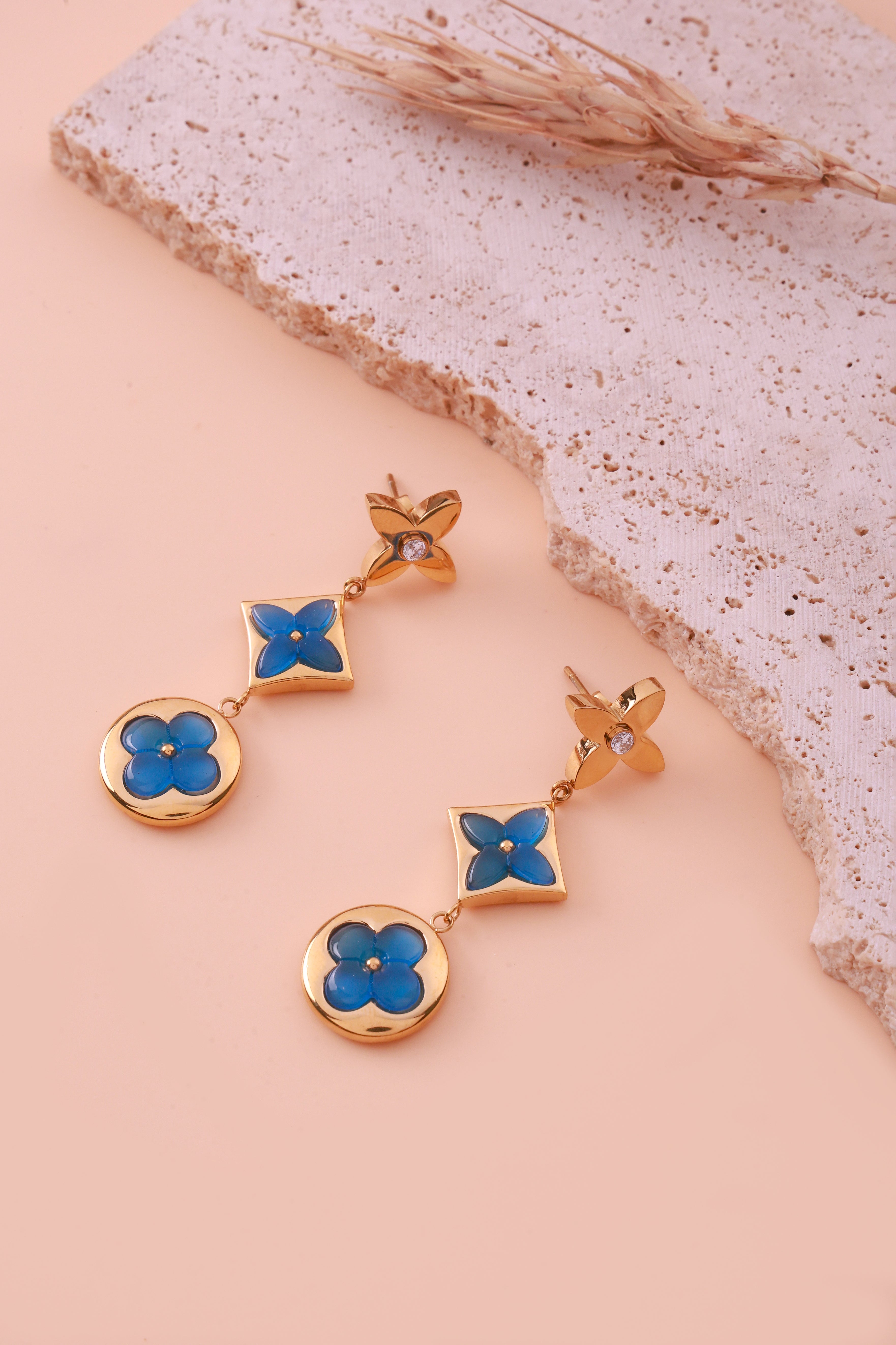 Floral Blue Elvy Dangle Earrings