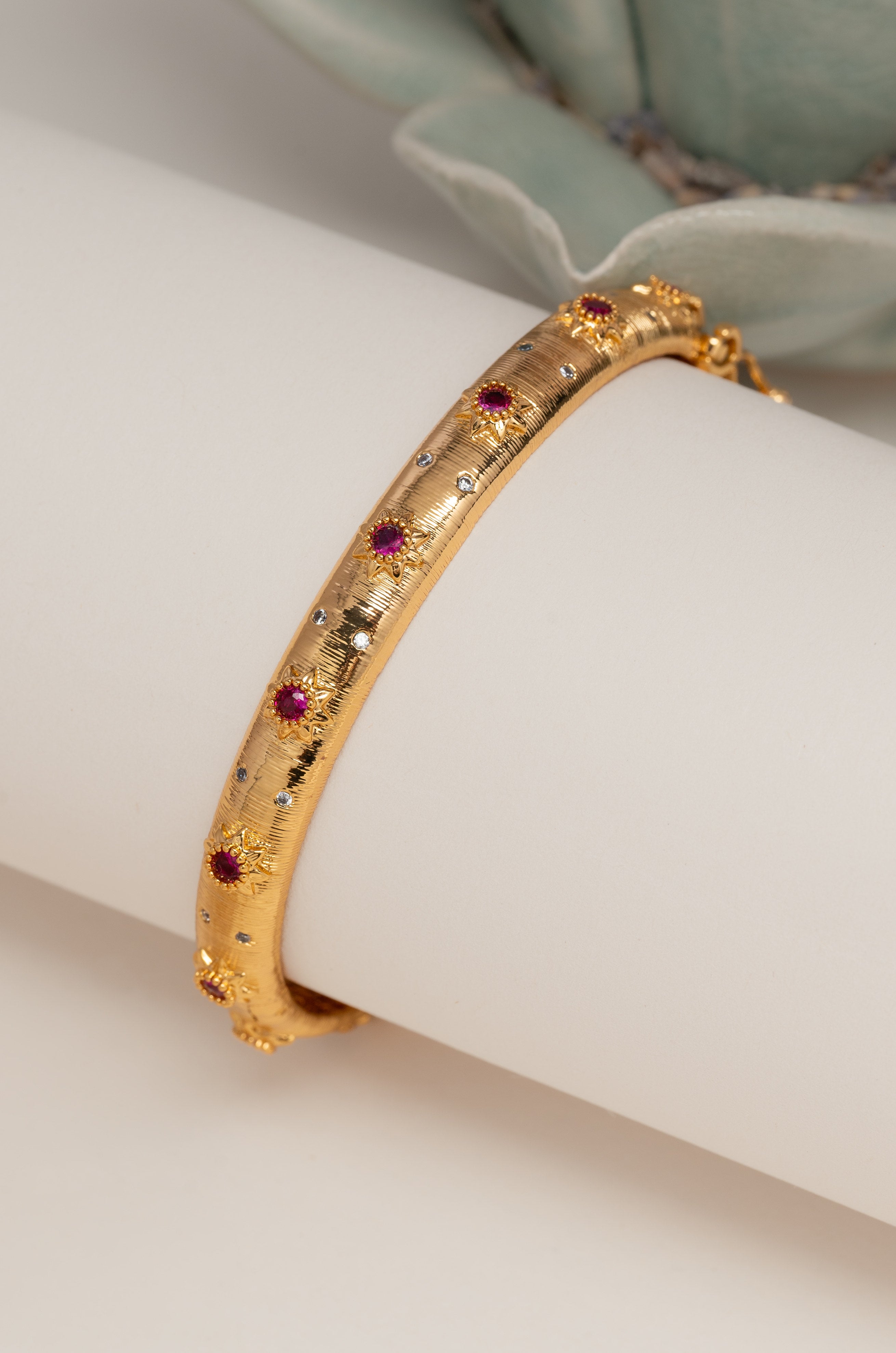 Golden Pink stone Charm Buccell Bracelet