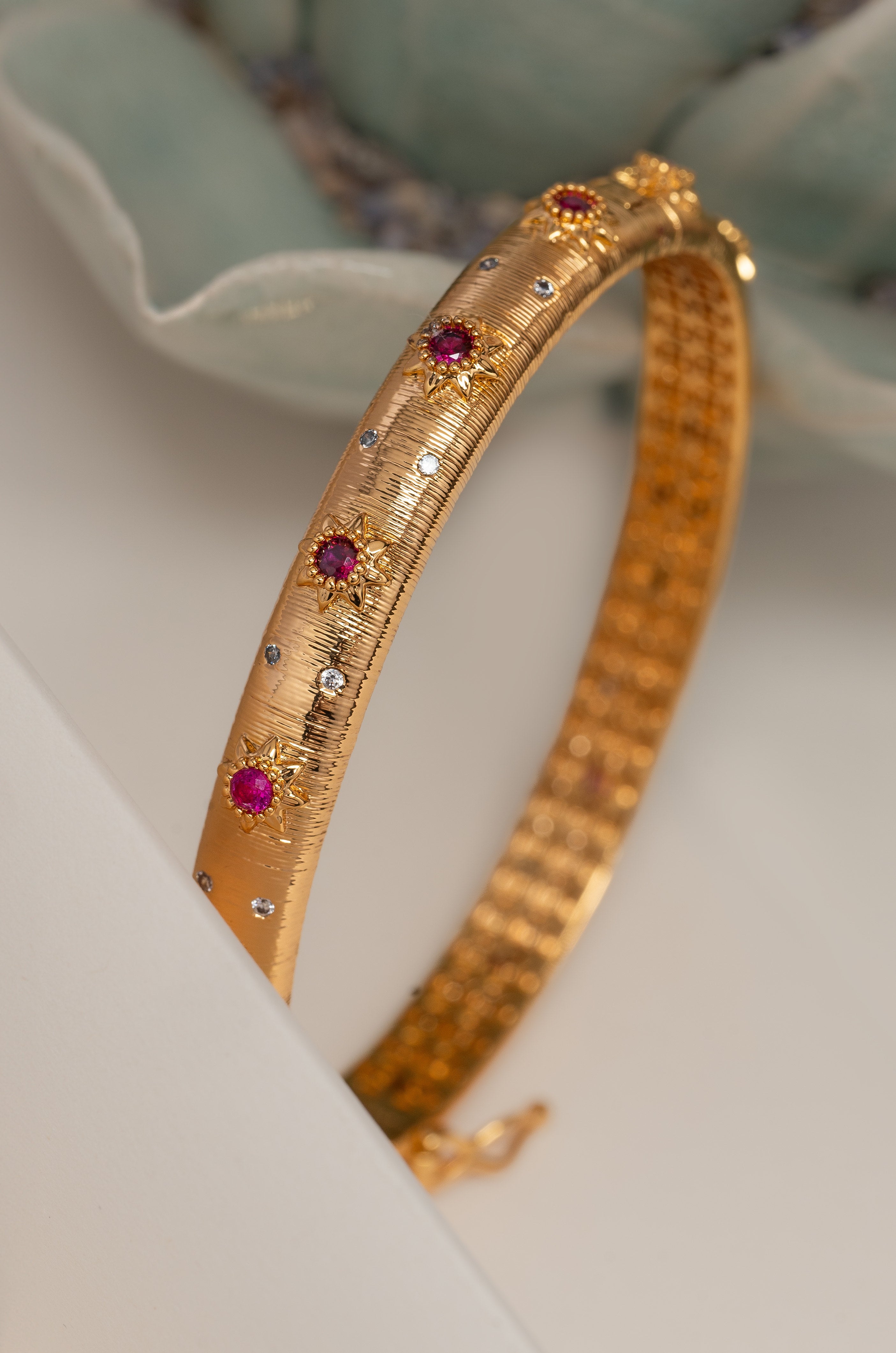 Golden Pink stone Charm Buccell Bracelet