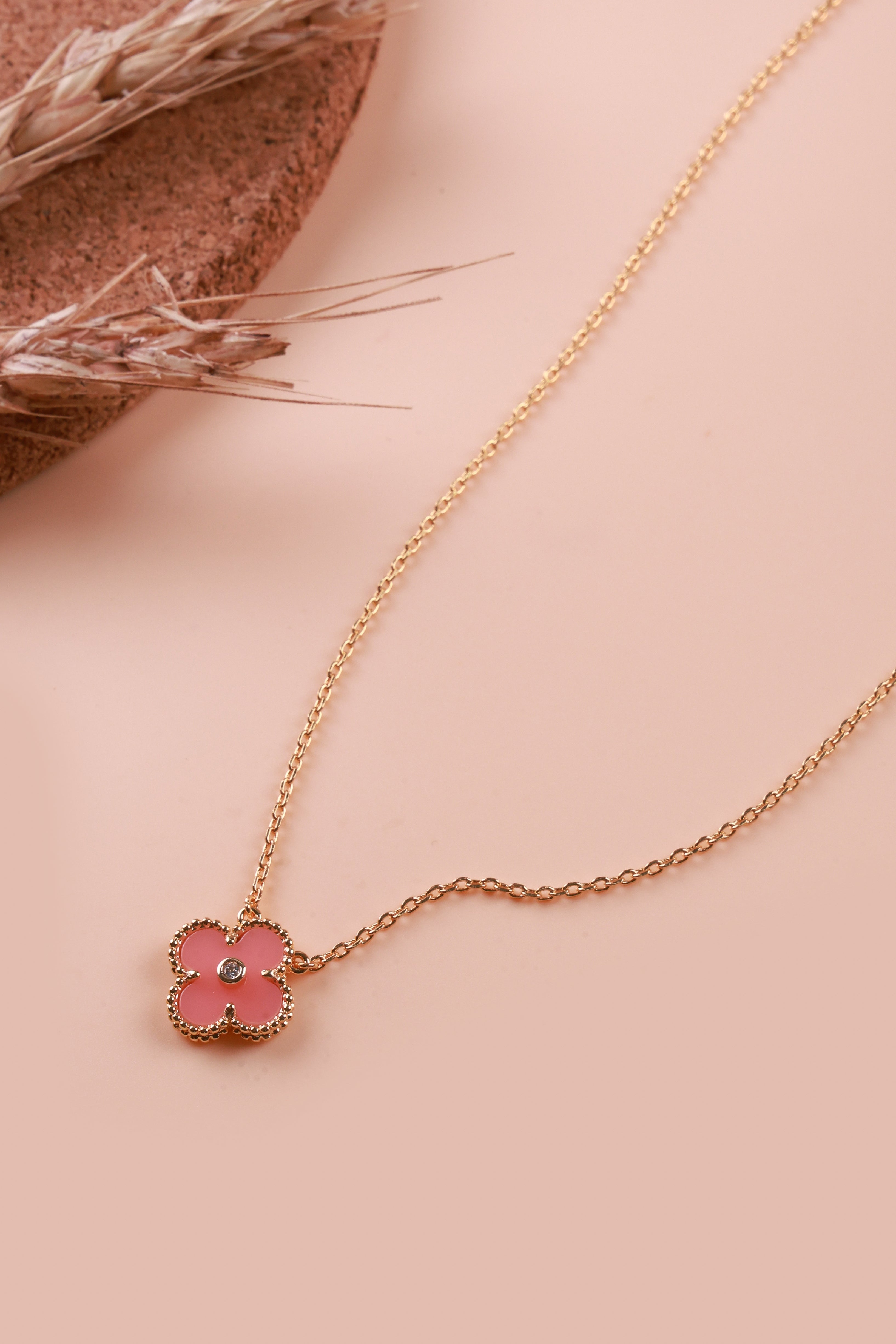 Pink Gem Clover Van Chief Neckchain