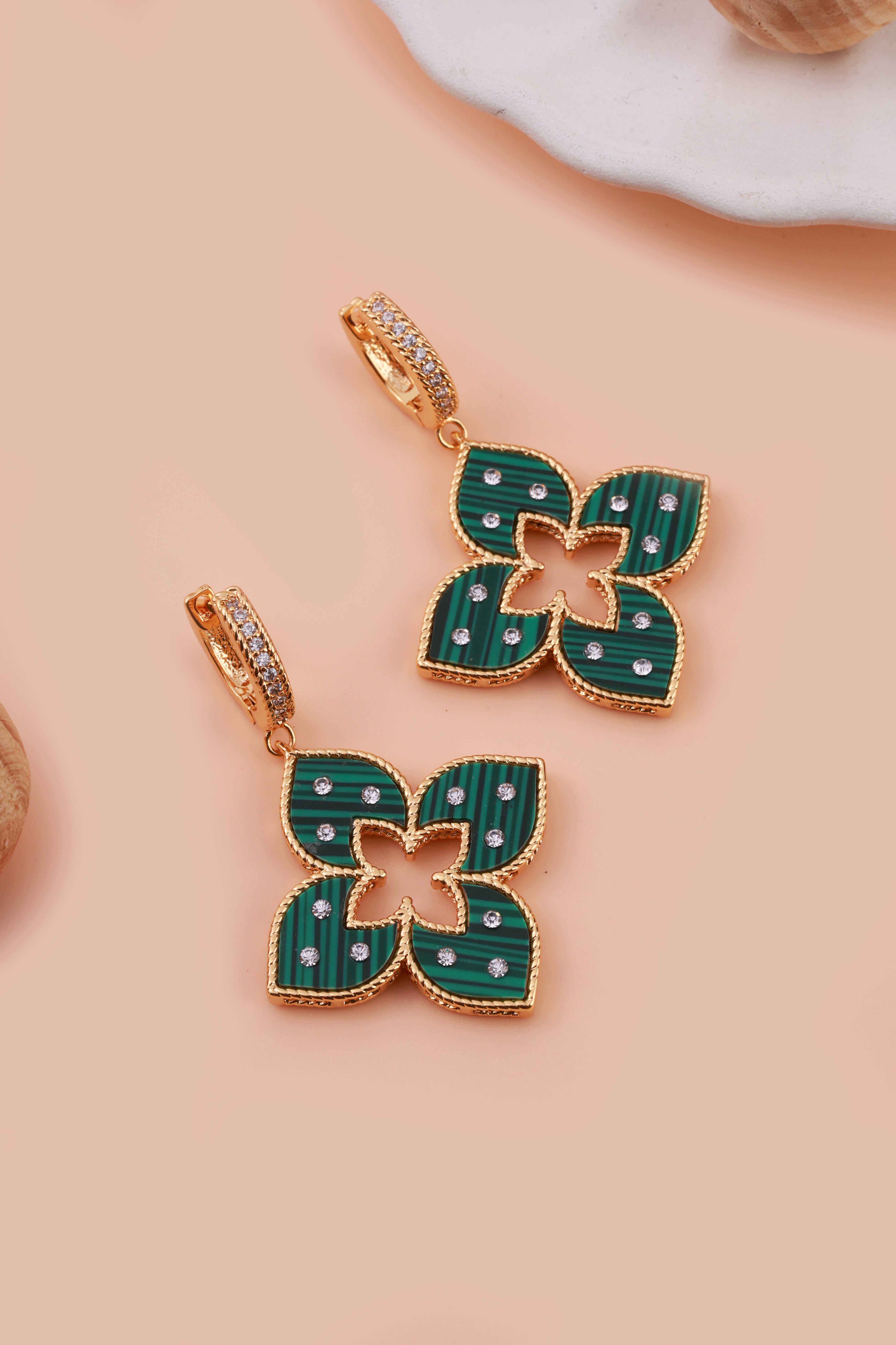 Green Floral Shine R-Coin Earrings