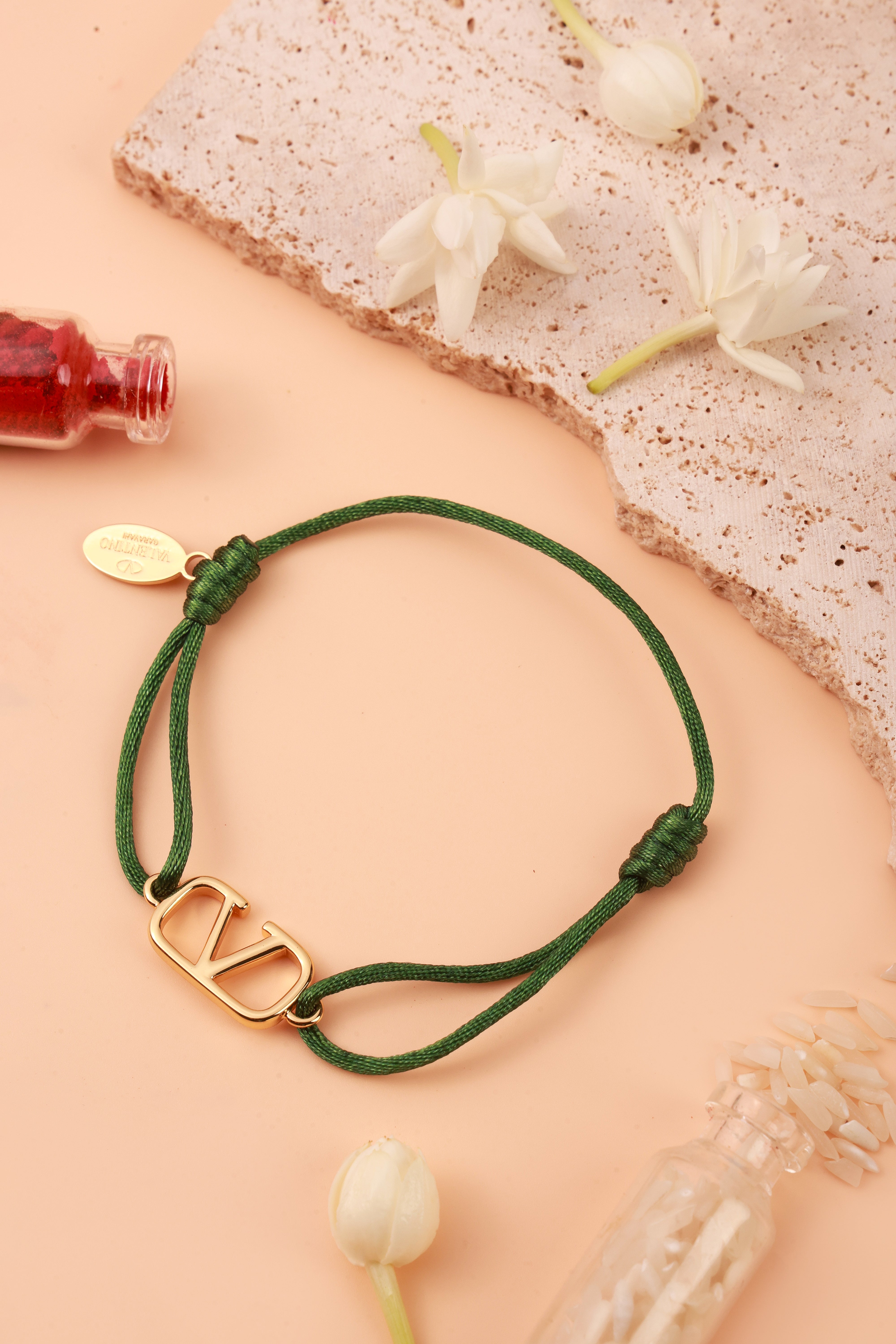 Cotton Silk Emblem Valentine Green Rakhi