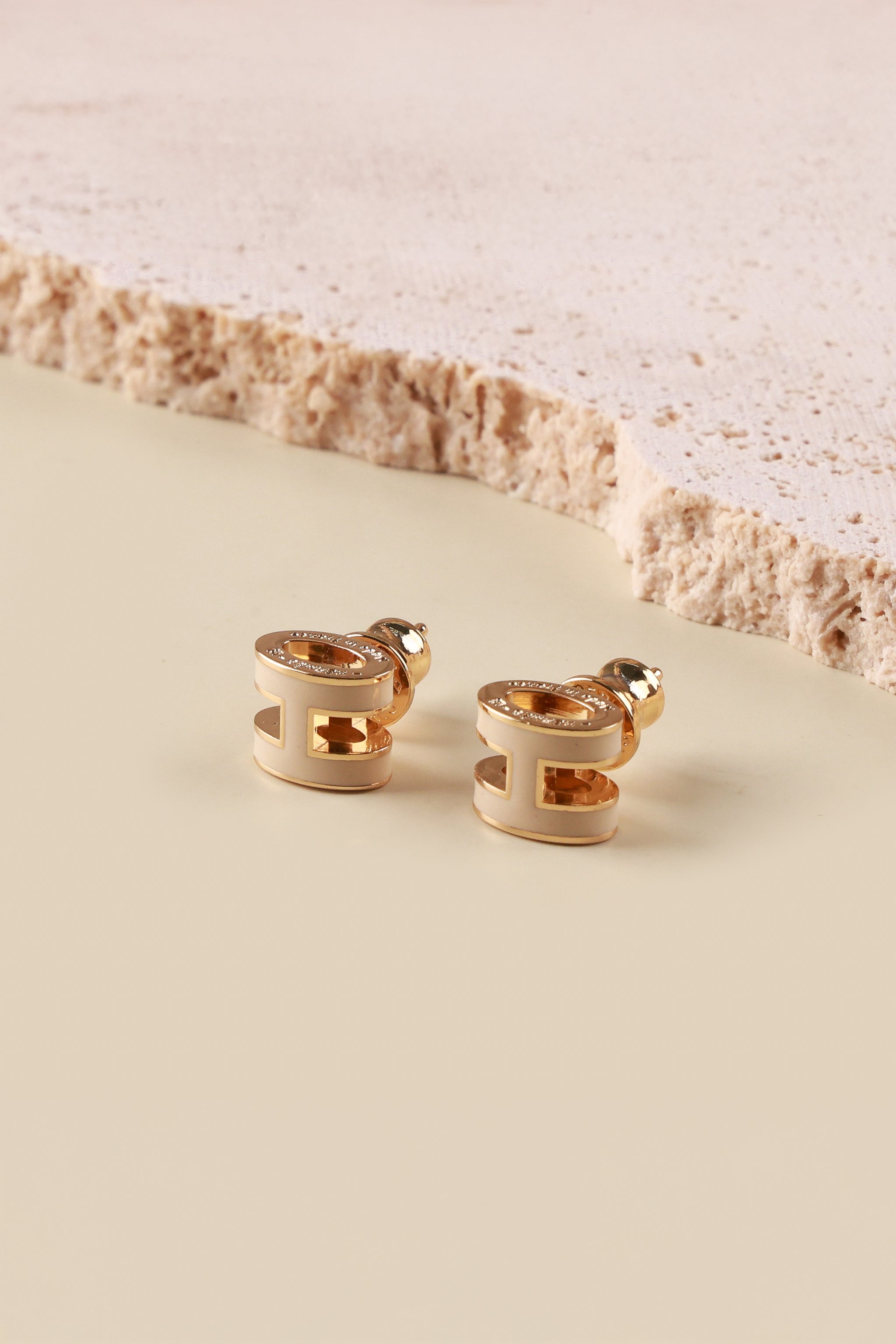 Golden Beige Barrel Luxe Hermie Studs