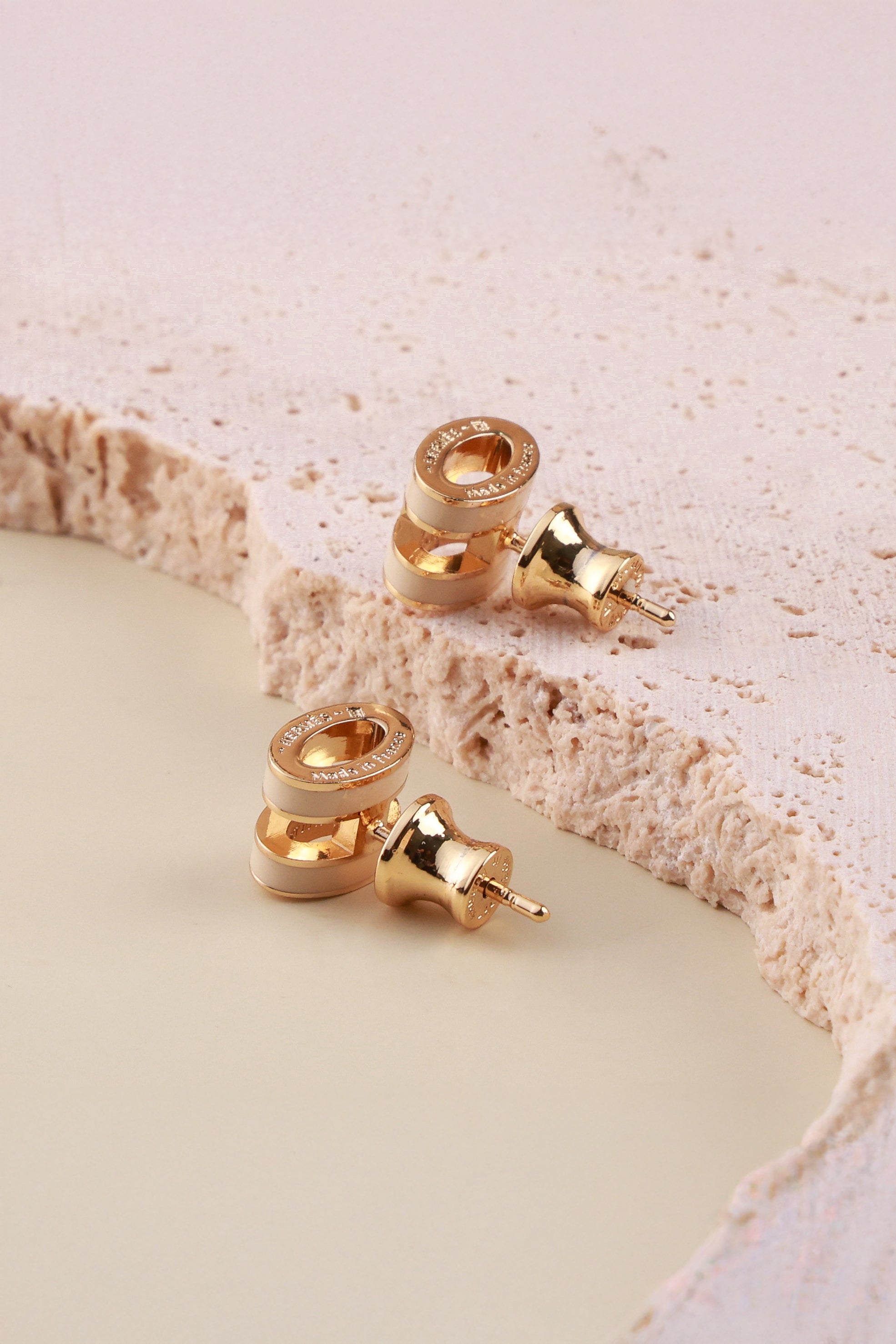 Golden Beige Barrel Luxe Hermie Studs