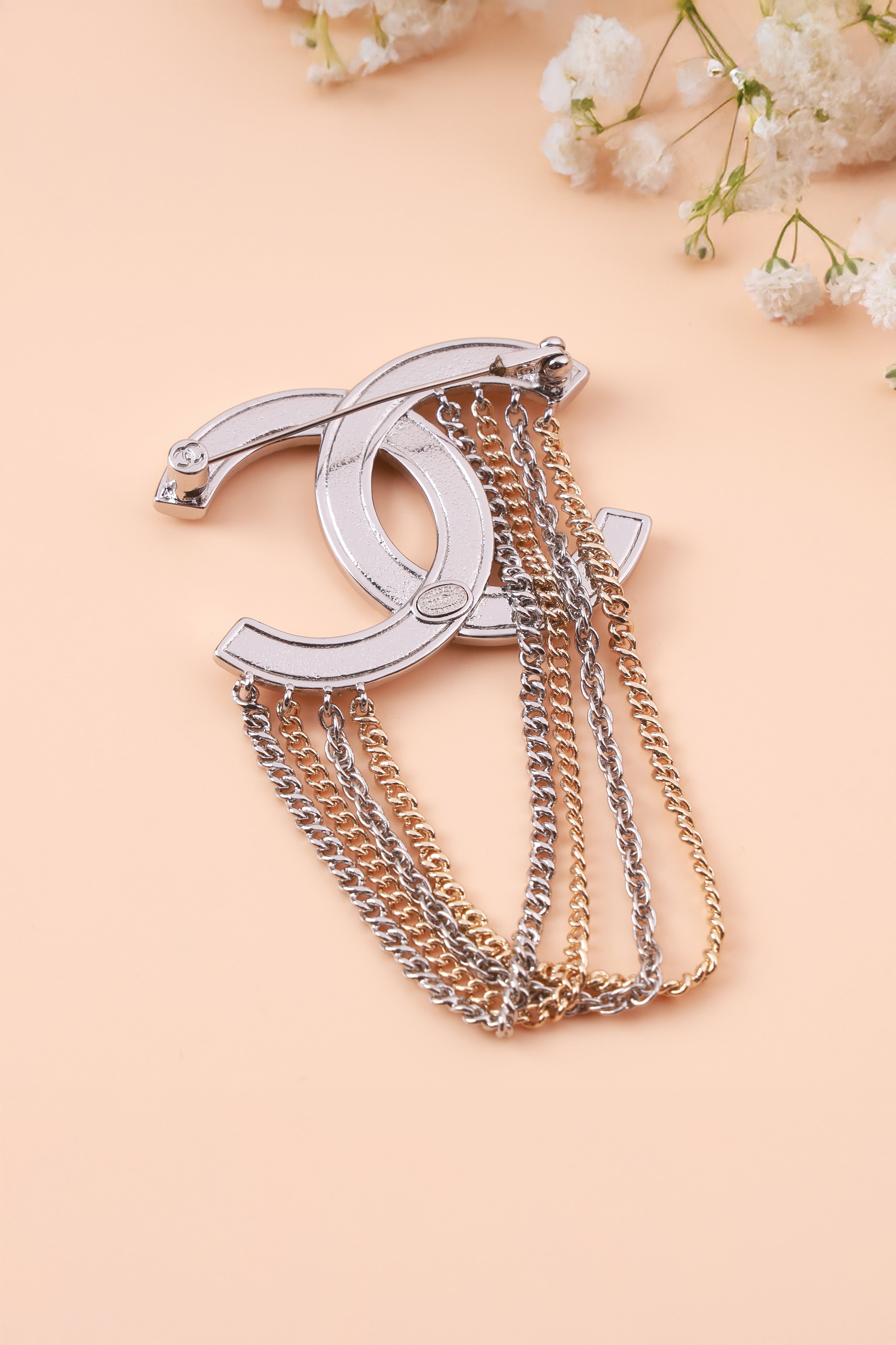 Dual Chain Charm Shanel Brooch